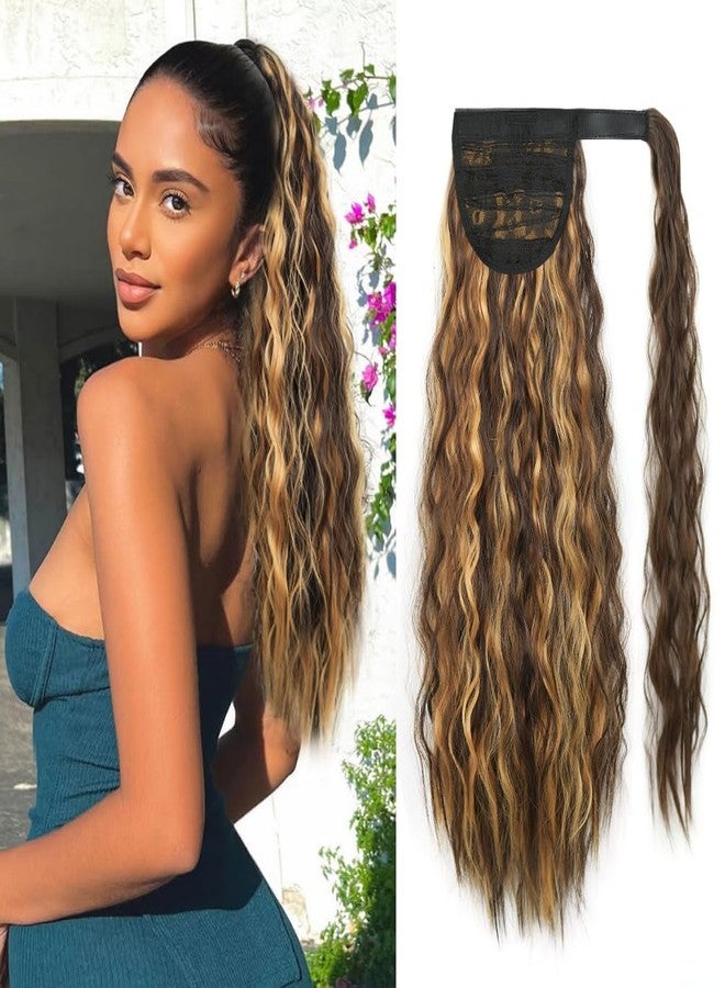 روزمايل وصلة شعر ذيل حصان مموجة بطول 22 بوصة، ذيل حصان صناعي ملفوف بمشبك، ذيل حصان مجعد ومموج، لون بني مختلط أشقر، قطعة شعر للنساء والفتيات ذوات البشرة السمراء (22 بوصة #8H27، بني مختلط أشقر) - Image 1
